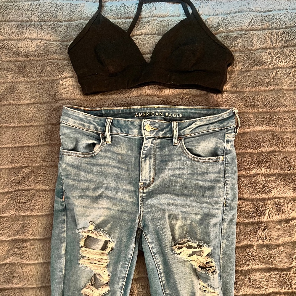 Sports Bra with Ripped Skinny Jeans